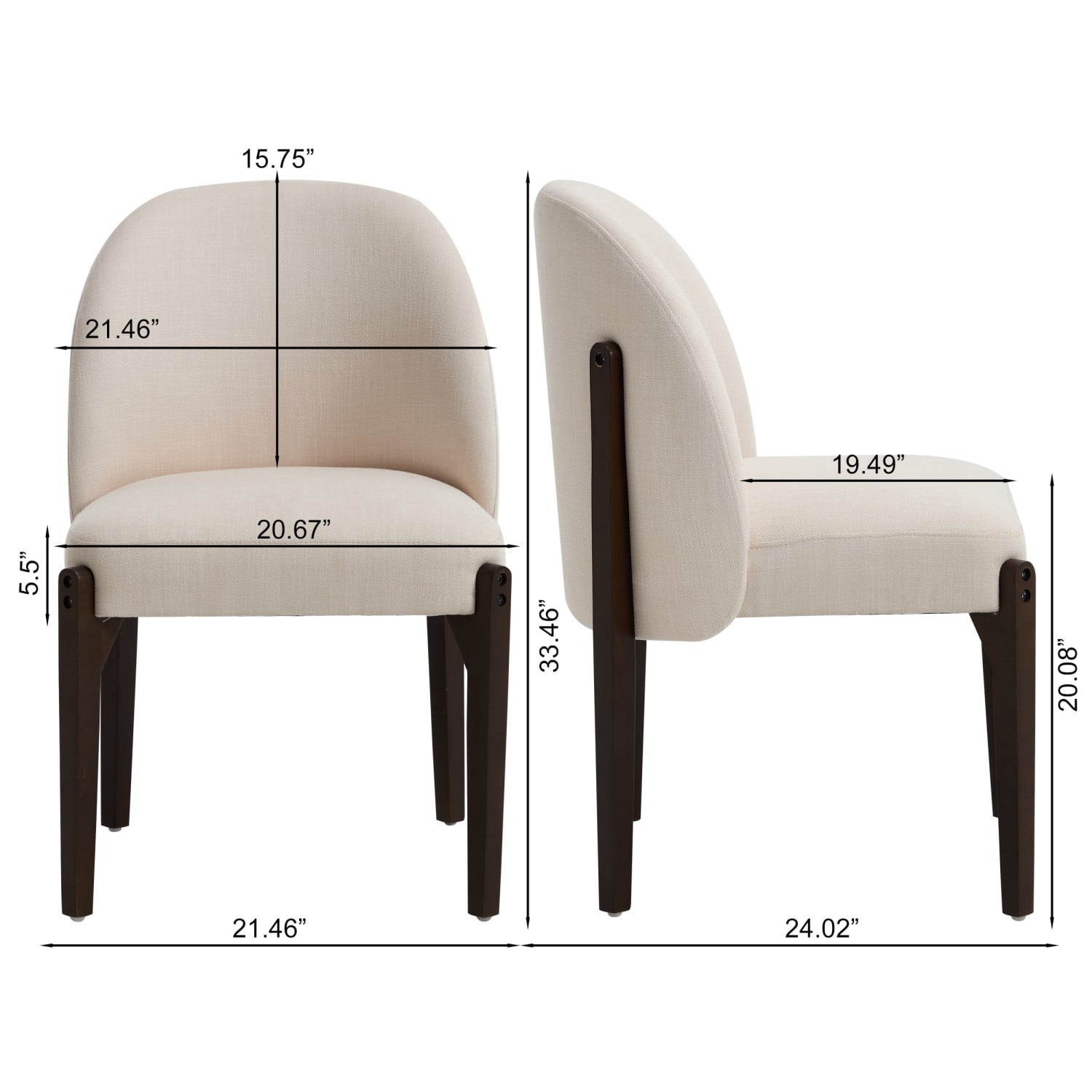 Dining Chairs Set of 2, Modern Fabric Upholstered Wood Kitchen Chairs, Farmhouse Dining Room Chairs for Small Spaces, Beige