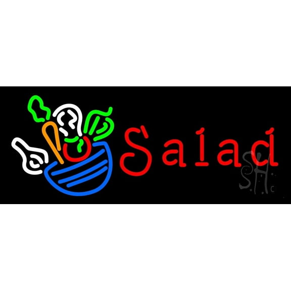 Red Salad Logo LED Neon Sign 10 x 24 - inches, Clear Edge Cut Acrylic Backing, with Dimmer - Bright and Premium built indoor LED Neon Sign for restaurant window and interior decor.