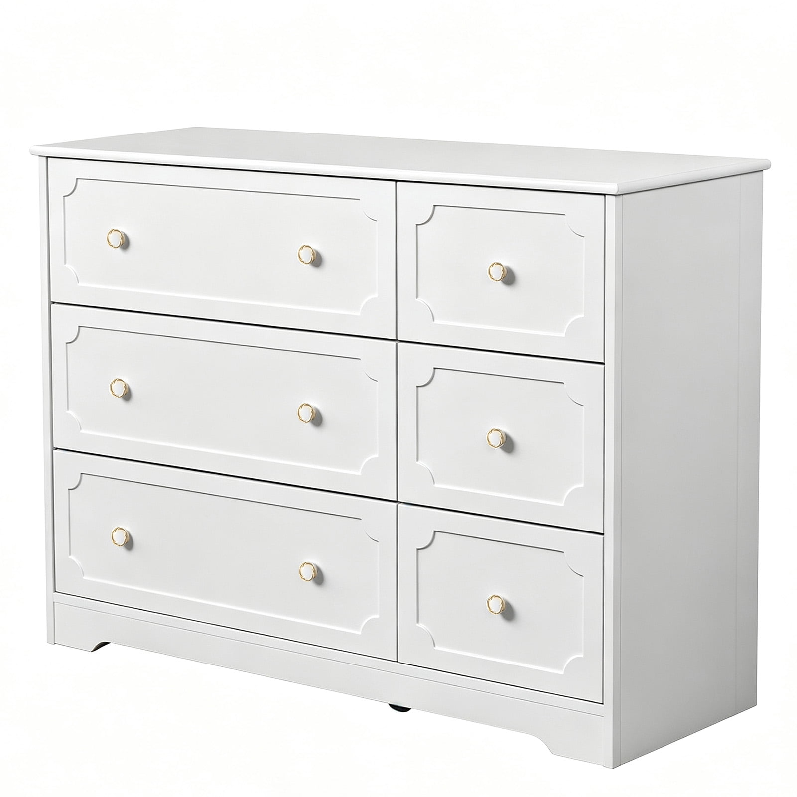 Left 3 Large Drawers + Right 3 Small Drawers MDF Painted Drawer Cabinet, White 42.52*15.75*32.28in