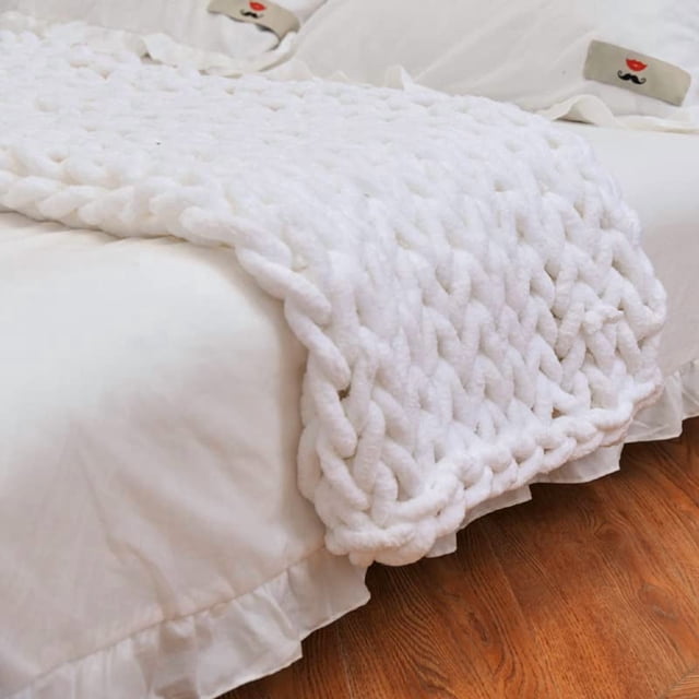 Manta tejida a mano MocaDNG, 102 x 152 cm, tejida a mano, blanca