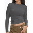 thumbnail image 4 of Womens Long Sleeve Shirts Basic Crop Tops Going Out Fall Fashion Underscrubs Layer Slim Fit Tops, 4 of 6