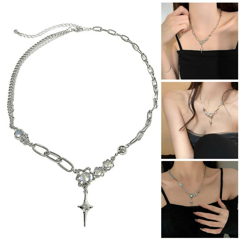 SIEYIO Y2K Crystal Cross Star Pendant Necklace Women Fashion
