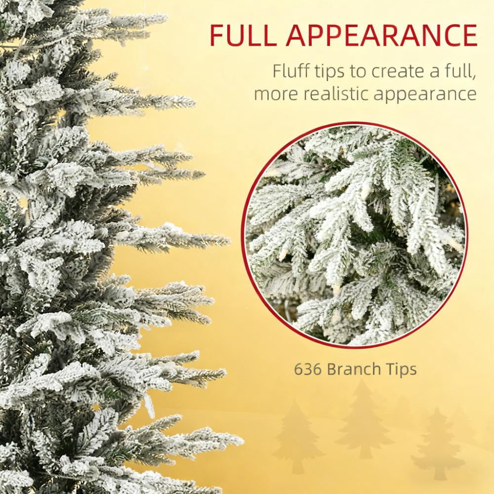 6ft Prelit Snow Flocked Christmas Tree with 250 Clear Lights 636 Tips Easy Assembly Indoor Decor