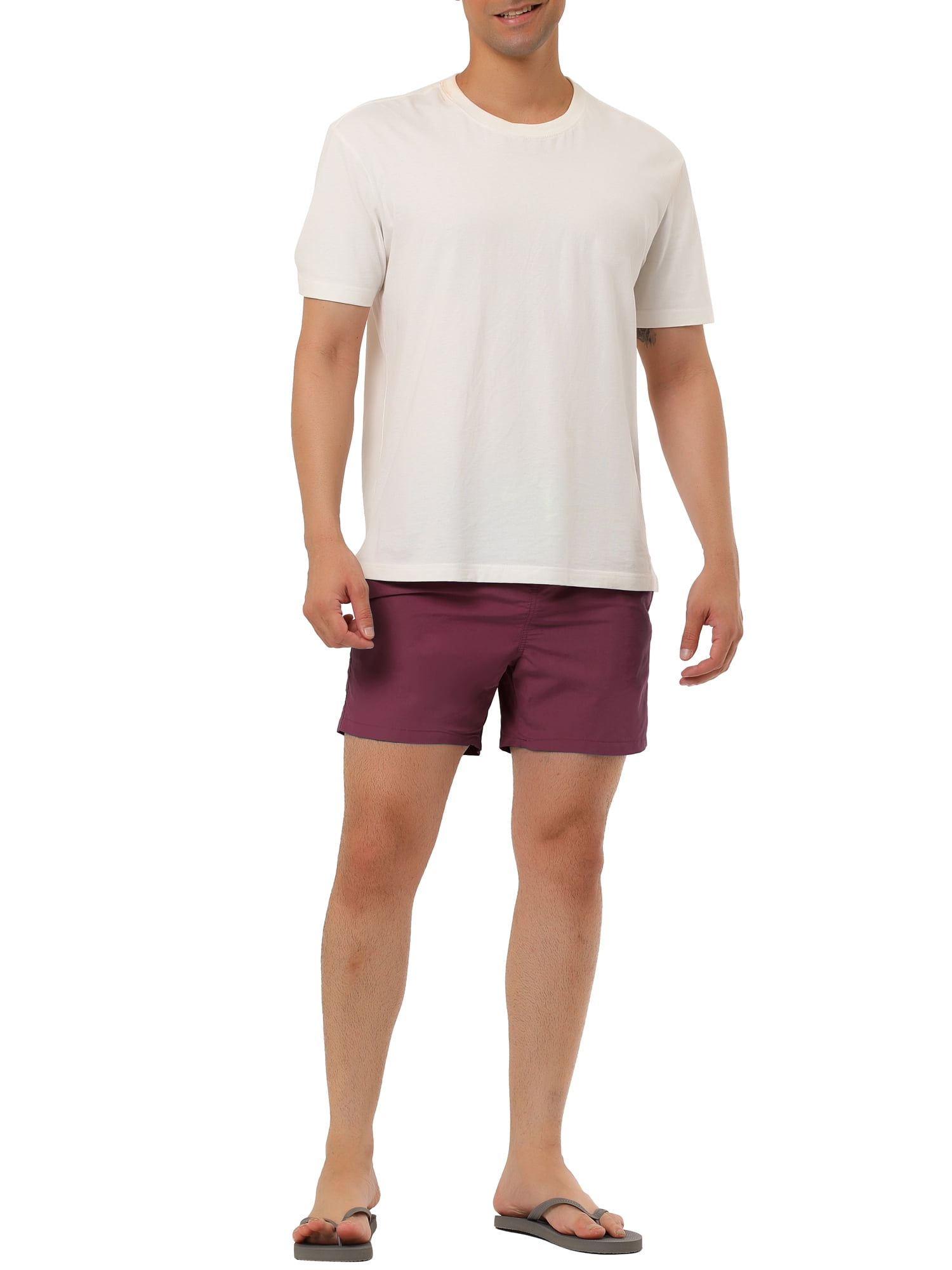 INSPIRE CHIC Father's Day Men's Shorts Summer Beach Shorts Solid Mesh Lining Drawstring Waist Swim Shorts 36 Burgundy