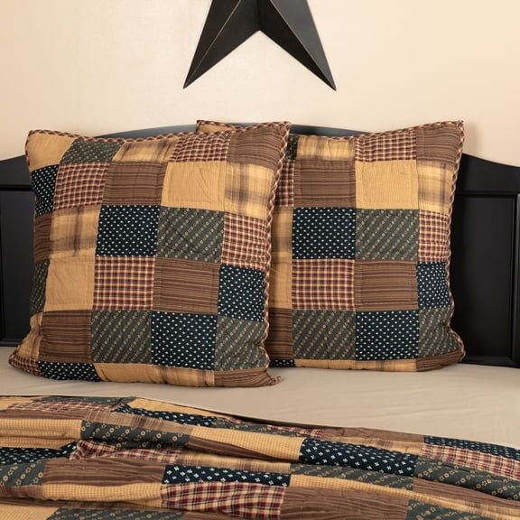 Deep Red Primitive Bedding Antique Patch Cotton Hand Quilted Patchwork Sham, choose your size