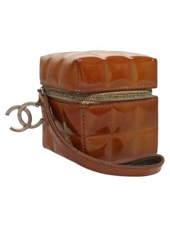 Pre-Owned Chanel Rubiks Cube Wristlet Quilted Patent Brown Patent_Leather Bag