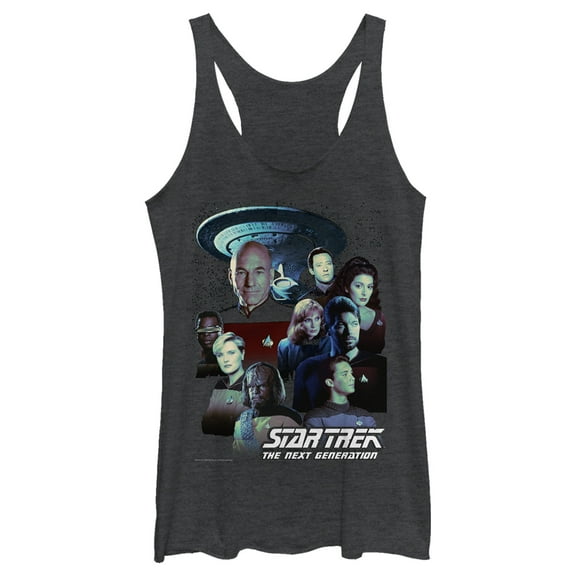 Women's Star Trek: The Next Generation Starfleet Classic Color Crew Poster Racerback Tank Top Black Heather 2X Large