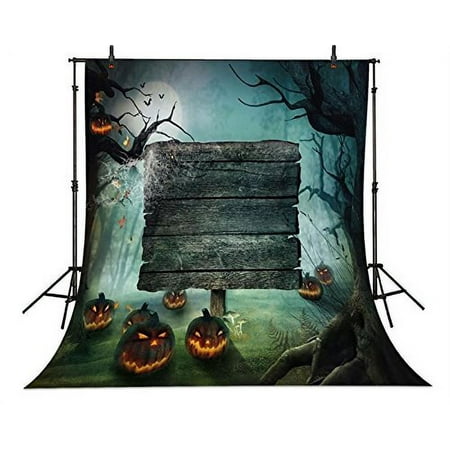 Image of MOHome 5x7ft Halloween Pumpkin Wooden Plaque Wood Brick Wall backdrops Wooden Backgrounds