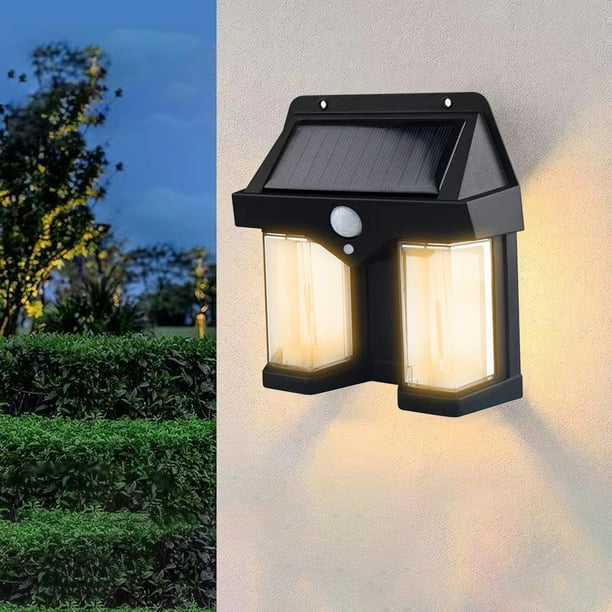 Luz de pared LED solar cálida | Lámpara de cerca solar para exteriores, sensor de movimiento, IP65 a prueba de agua, ABS negro, tiempo de ejecución de 6-8 horas, inducción de 2-4 m, fácil
