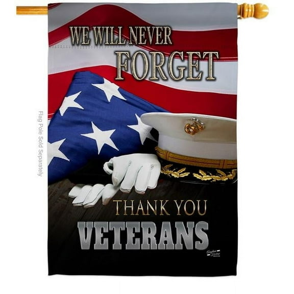 Angeleno Heritage H137171-BO 28 x 40 in. We will Never Forget House Flag with Armed Forces Service Double-Sided Decorative Vertical Flags Decoration Banner Garden Yard Gift
