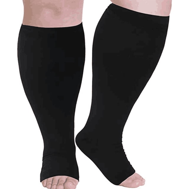 xinxixnxx 2 Pairs Compression Socks Wide Calf Skin Color Multicolored Practical Knee-High Support Foot Compressor Black/Toe XXL
