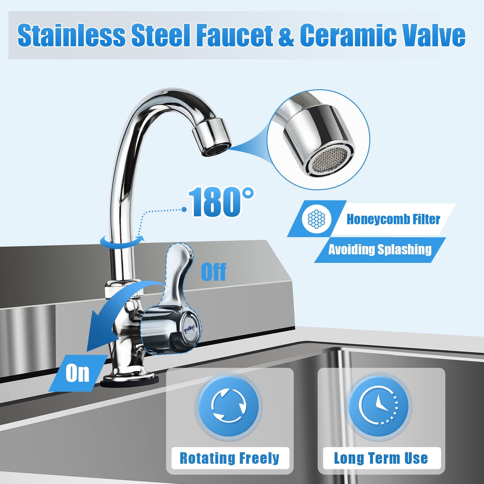 DUYIWAA 47'' Stainless Steel Utility Sink 1 Compartment Commercial Square Kitchen Sink for Restaurant Home