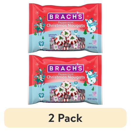 (2 pack) Brach's Peppermint Christmas Nougats, Individually Wrapped Mixed Flavor, Christmas Candy, 11 oz