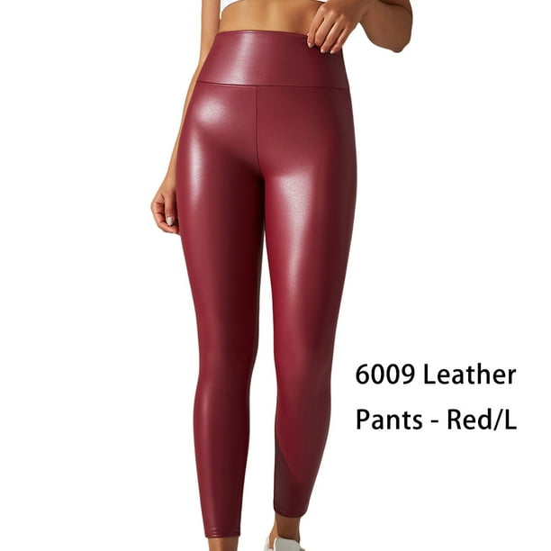 relayinert Women Leather Leggings High Waist Yoga Pants Not Crack Skinny  Leisure Fashion Fitness Tights Large Size for Dancing Red L 