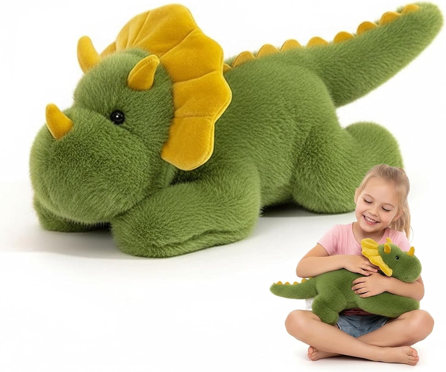 Weighted Dinosaur Plush Pillow, Soft Stuffed Animal with Glass Beads in Arms for Anxiety Relief and Sleep Support, Cute Hugging Companion for Couch and Bed