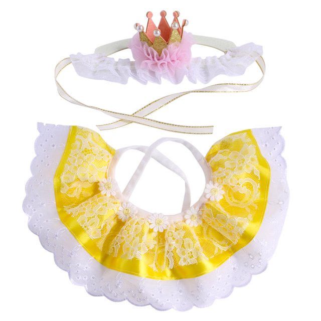 Juego de bufanda de sombrero de cumpleaños para mascota, cachorro, gato, lindo pañuelo de encaje, bufanda, sombrero de corona, disfraz de princesa Adepaton CPB-DE-LYY1908-1