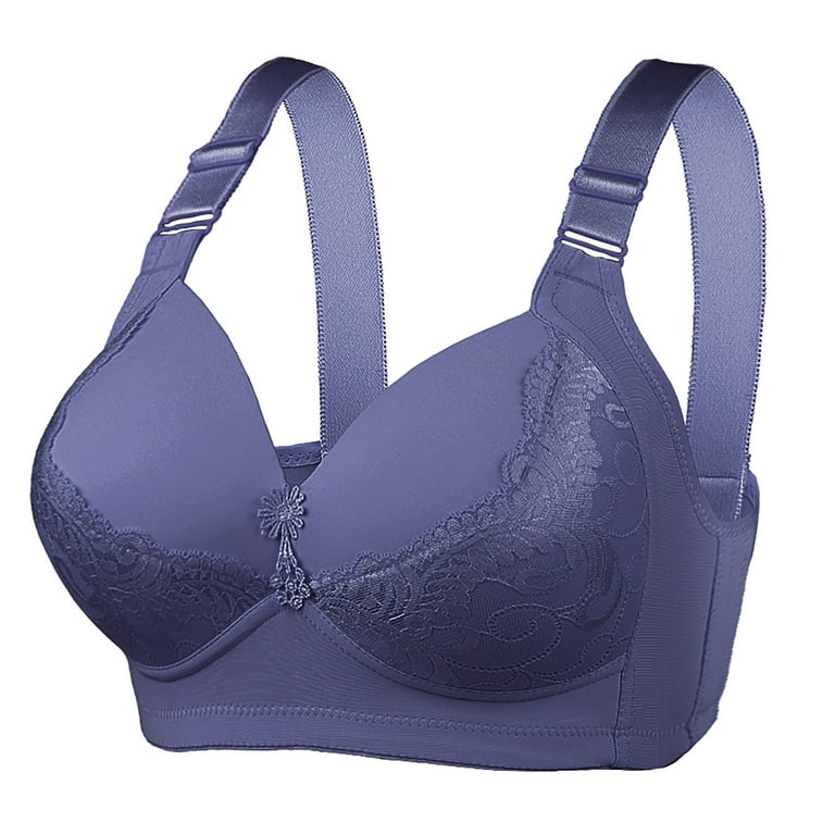 KBODIU Everyday Bras for Women, Plus Size Comfort Bras, Ultimate Comfort  Lift Wirefree Bra,Sexy Lace Front Button Shaping Cup Shoulder Strap  Extra-Elastic Bras Dark Blue 