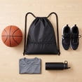 thumbnail image 5 of Drawstring Backpack With Front Zipper Pocket, Large Capacity Oxford Cloth Sports Sack Bag for Gym, Basketball, Travel, Outdoor Carry, 5 of 6