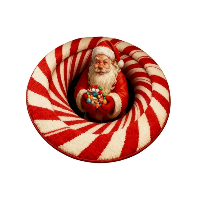 D Christmas Circular Doormat 3D Stereoscopic Visual Effect Non-Slip Floor Mat For Entrance Door Household Absorbent Dirt Proof Bathroom Rug 23.6 Inch Diameter Polyester Material Indoor Out