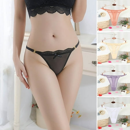 

rygai Bowknot Decor Transparent See-through Net Yarn Low Rise G-String Briefs Women Lace Trim Ultra-thin Sexy Thong Red L