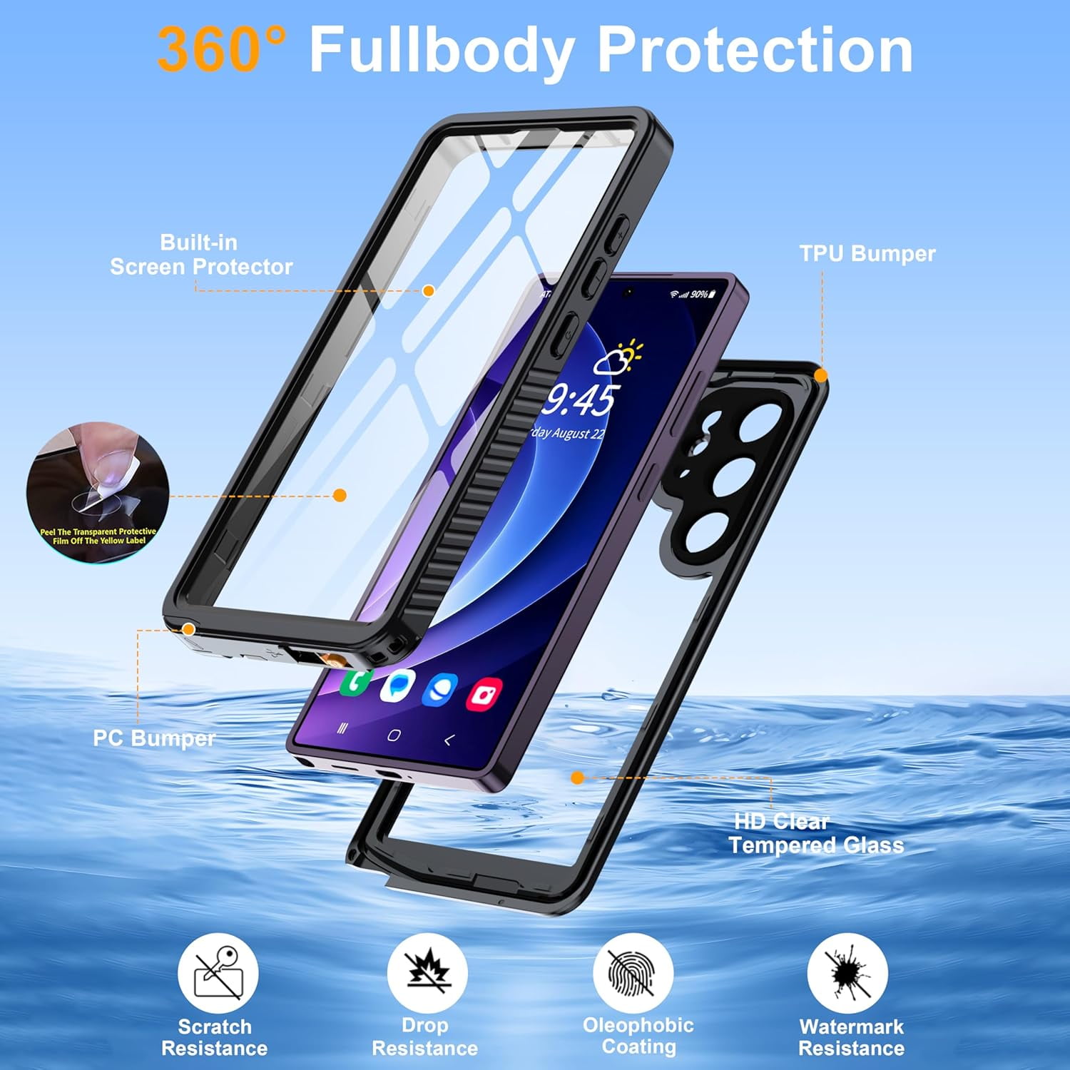 for Samsung Galaxy S25 Ultra Case Waterproof,IP68 Waterproof Dustproof Case with Built-in Screen Protector, Full Body Protective Phone Cover for Galaxy S25 Ultra 6.9 Inch, Black/Clear