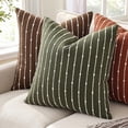 thumbnail image 6 of decorUhome Pack of 2 Decorative Jacquard Boucle Throw Pillow Covers 18x18 Inch, Soft Striped Pillowcases for Couch Sofa Home Decor, Military Green, 6 of 8