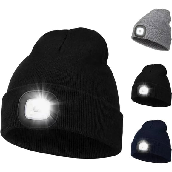 LED Beanie Hat with Light,Winter Fleece Lined LED Beanie,Gifts for Dad,Father,Men,Husband,Warm Knitted Cap (Black)