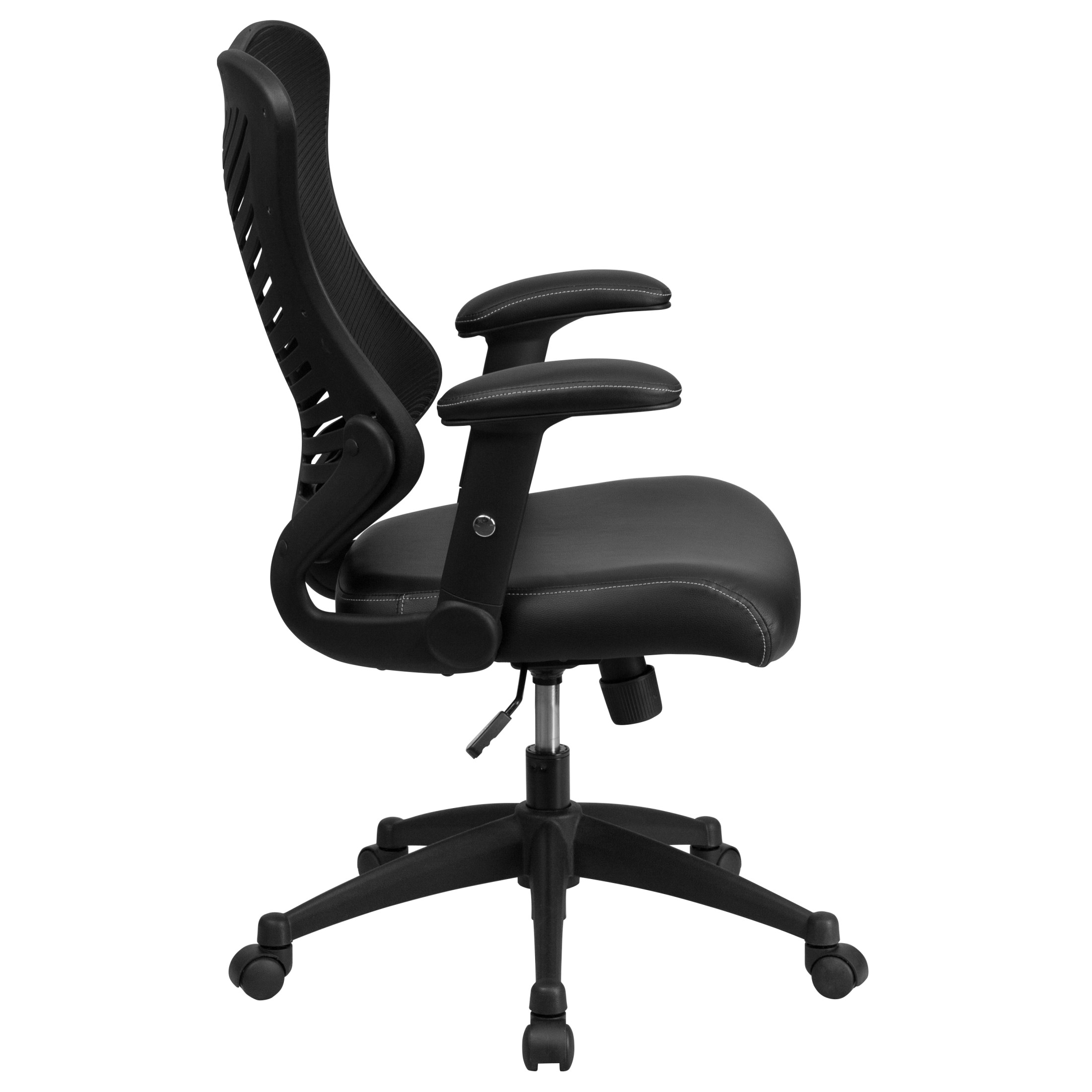 Emma + Oliver High Back Designer Black Mesh/LeatherSoft Executive Ergonomic Office Arm Chair