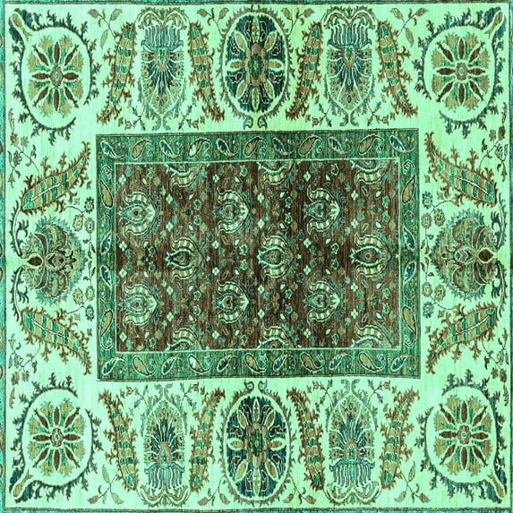 Ahgly Company Machine Washable Indoor Square Abstract Turquoise Blue Modern Area Rugs, 8' Square