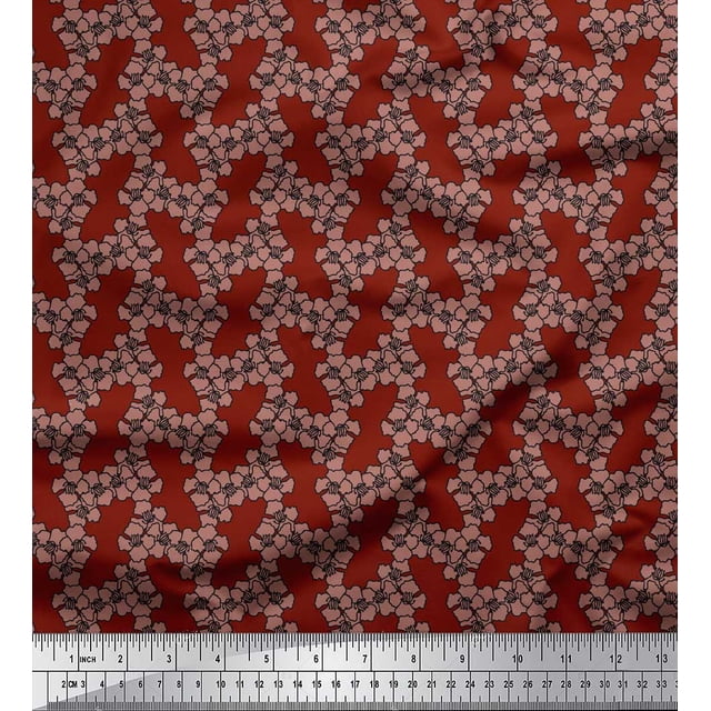 Soimoi Tissu Georgette Rouge Moss Imprimé Floral au Mètre 44 Pouces de Large