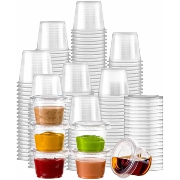 250 Pack 1 oz Jello Shot Cups with Lids, Disposable Souffle Portion Cups for Sauce