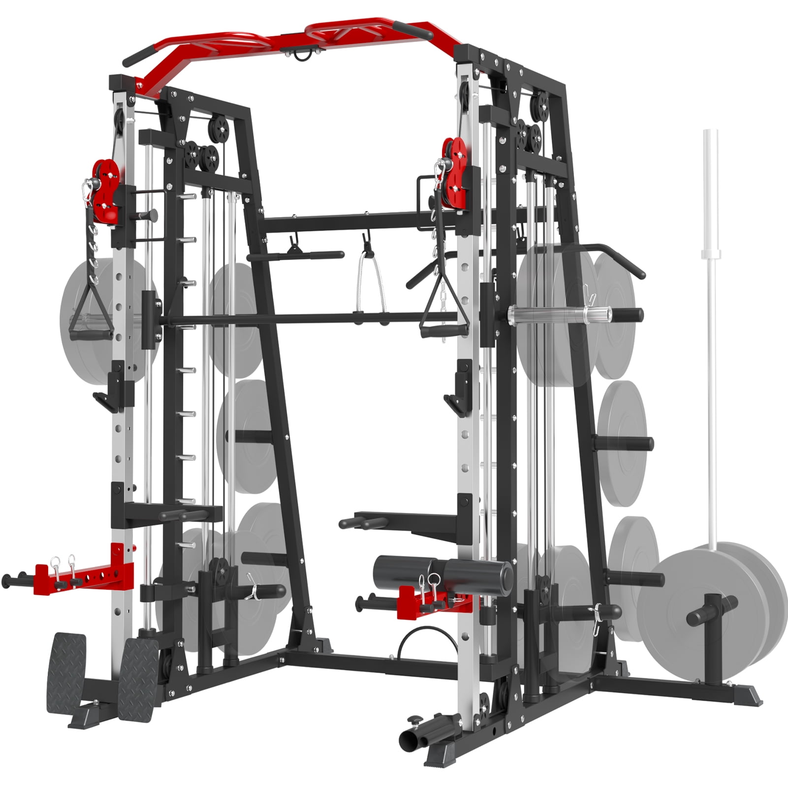 MDJB Smith Machine Home Gym, 2200 lbs Power Rack Cage with 800 lbs Capacity Adjustable Bench and Cable Crossover System, Weight Bar, 360° Landmine, Home Gym