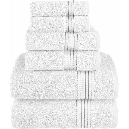 Holiday Gift Cotton 6-Piece Towel Set Includes 2 Washcloths 2 Hand Towels and 2 Bath Towels 100% Turkish Cotton - Highly Absorbent and Super Soft Towels for Bathroom White/Gray