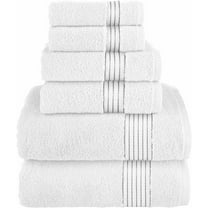Holiday Gift Cotton 6-Piece Towel Set, Includes 2 Washcloths, 2 Hand Towels and 2 Bath Towels, 100% Turkish Cotton - Highly Absorbent and Super Soft Towels for Bathroom, White/Gray