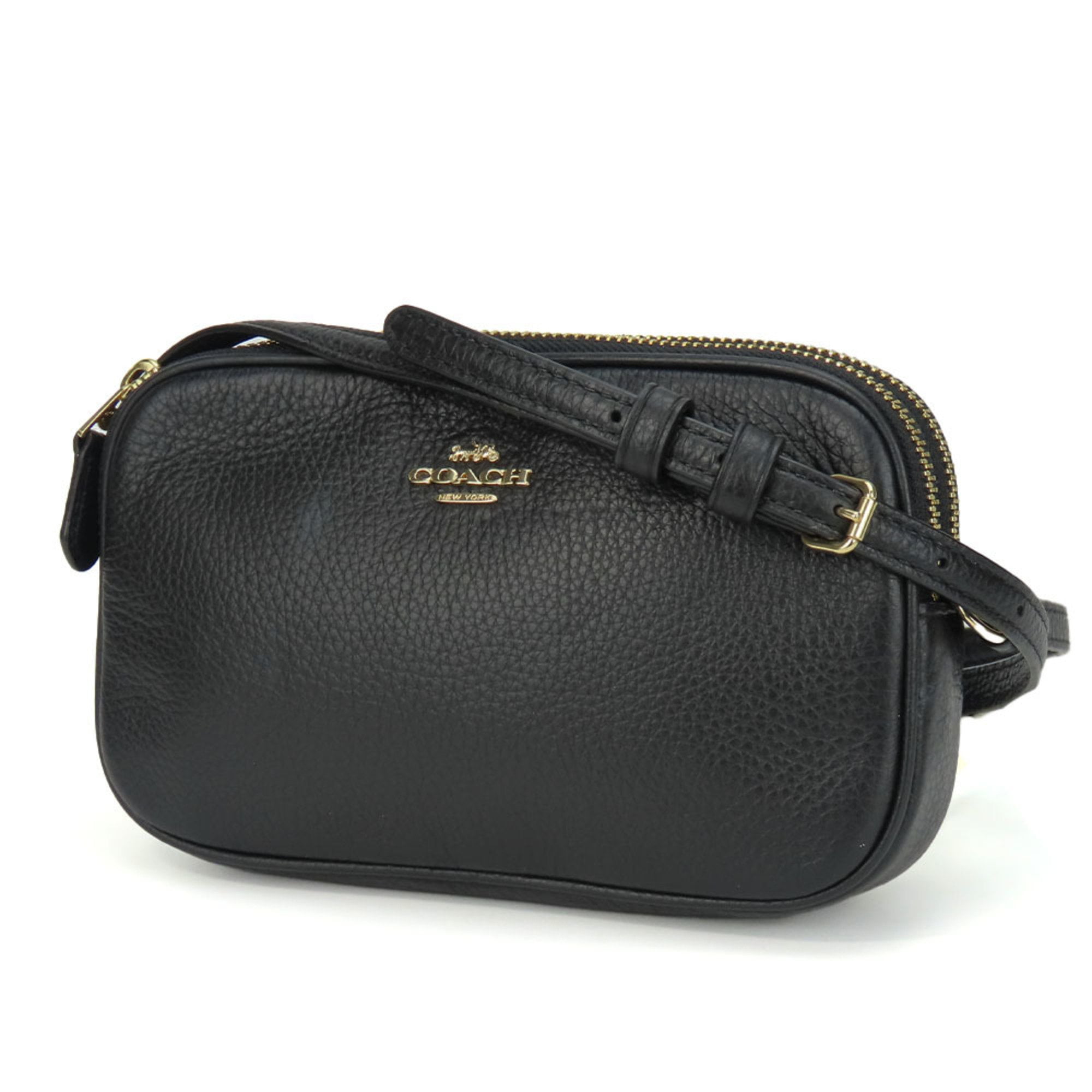COACH ブラック 円形ケース Pre-Owned Coach Shoulder Bag F30259 Leather Black Pochette Women's