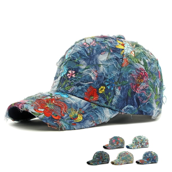 Floral Print Baseball Cap ，Alphabet Flower Sun Hat，Fashion Accessory ，Adjusts to Fit Most