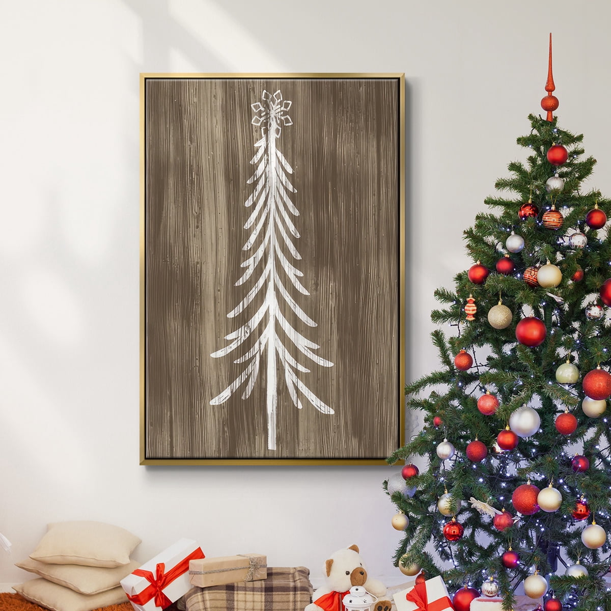 Barnwood Wonderland IX - Framed Gallery Wrapped Holiday Canvas - 25 x 37 - Gold Frame