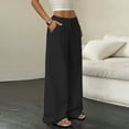 thumbnail image 5 of Cotton Linen Pants Women High Waisted Wide Leg Pants Comfy Drawstring Athletic Workout Gym Trousers with Pockets Black M, 5 of 5