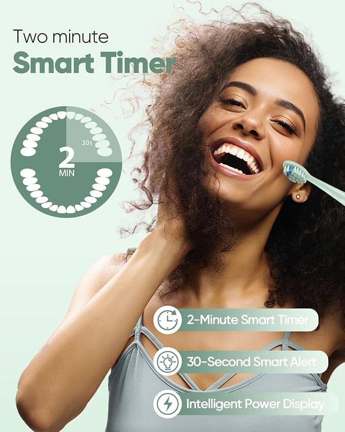 (5 pack) MySmile DY156 Sonic Electric Toothbrush for Adults, 45000 VPM Powered Toothbrush Rechargeable, IPX7 Waterproof, 5 Modes, 2 Mins Smart Timer, 60 Day Battery Life, 3 Tooth Brush Heads, Green