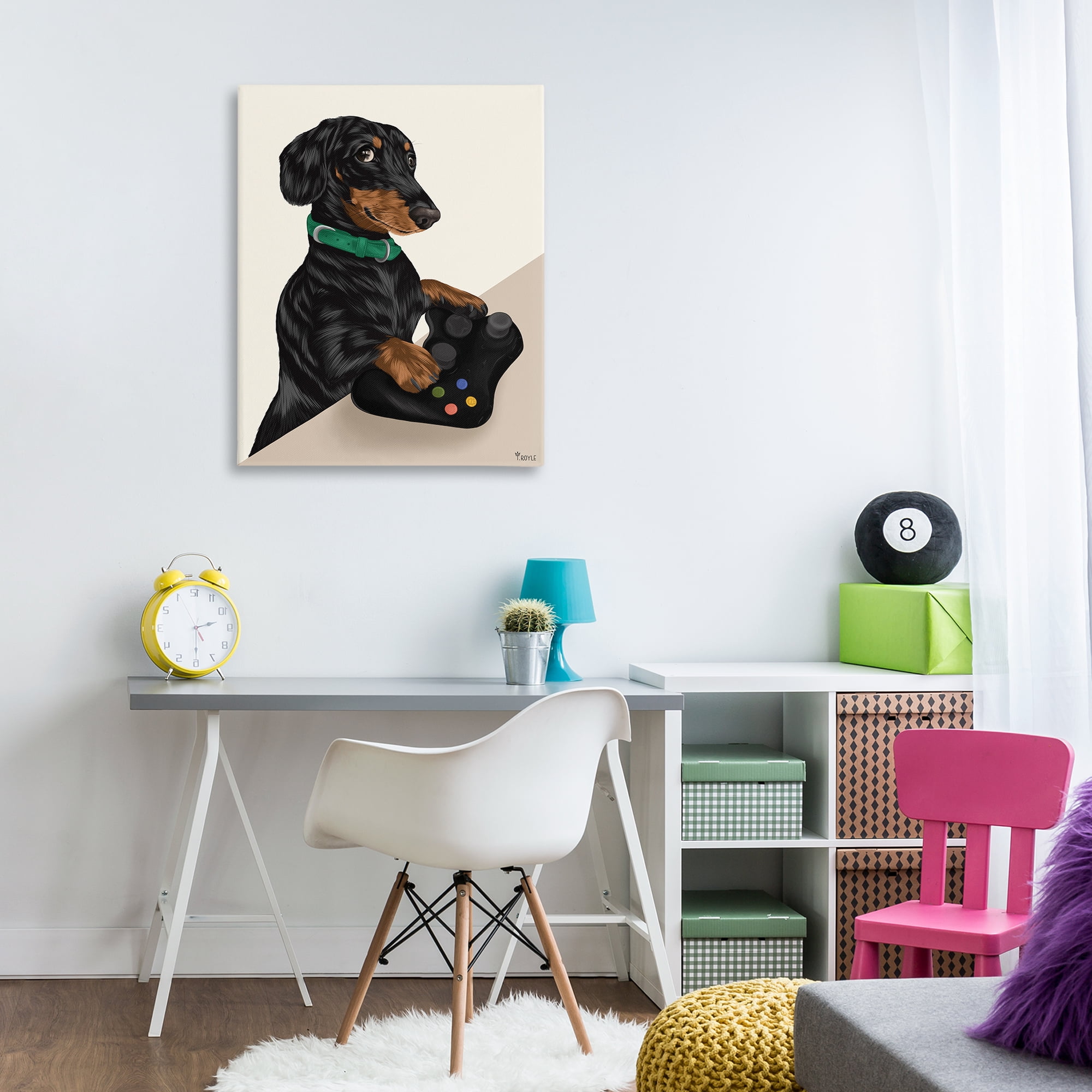 Stupell Industries Gamer Dachshund Dog Animals & Insects Painting Gallery Wrapped Canvas Art Print Wall Art, 30 x 40