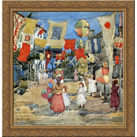 FiesVenice S. Pietro in Vol(also known as The Day Before the Fiesta, St. Pietro in Volte) 20x20 Gold Ornate Wood Framed Canvas Art by Prendergast, (Fiesta St Best Price)