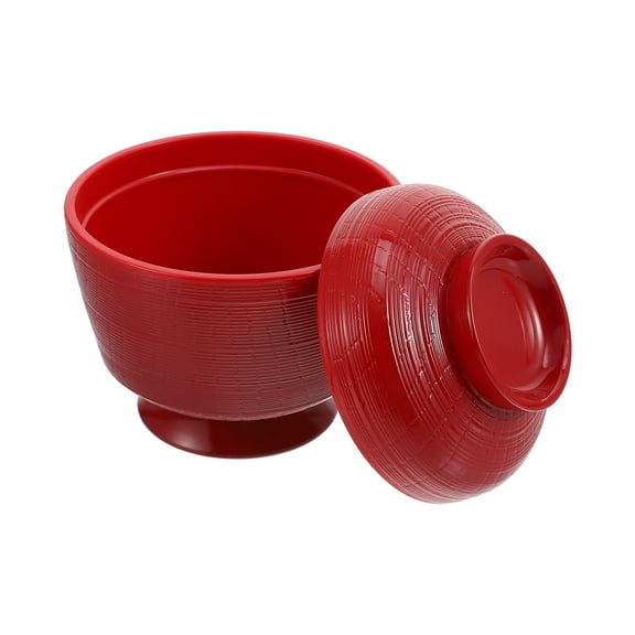 TABLZONE Red Plastic Miso Noodle Soup Bowls with Lids Small Size for Home Dining Kitchen Set of 1