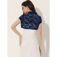 thumbnail image 4 of Cárdigan de encaje para mujer, cuello alto, corto, elegante, encogimiento de hombros Azul Oscuro S, 4 of 6