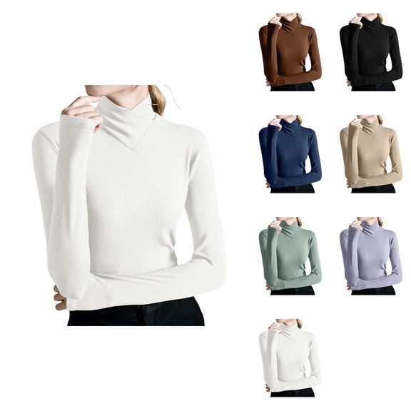 Women's Turtleneck Pullover Sweater â Winter Warm Ribbed Cotton Long Sleeve Slim Fit High Neck Base Layer Top for Fall & Winter