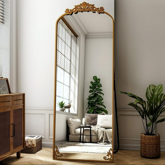 BEAUTYPEAK 64"x21" Antique Arched Full-Length Freestanding Floor Mirror,Bronze
