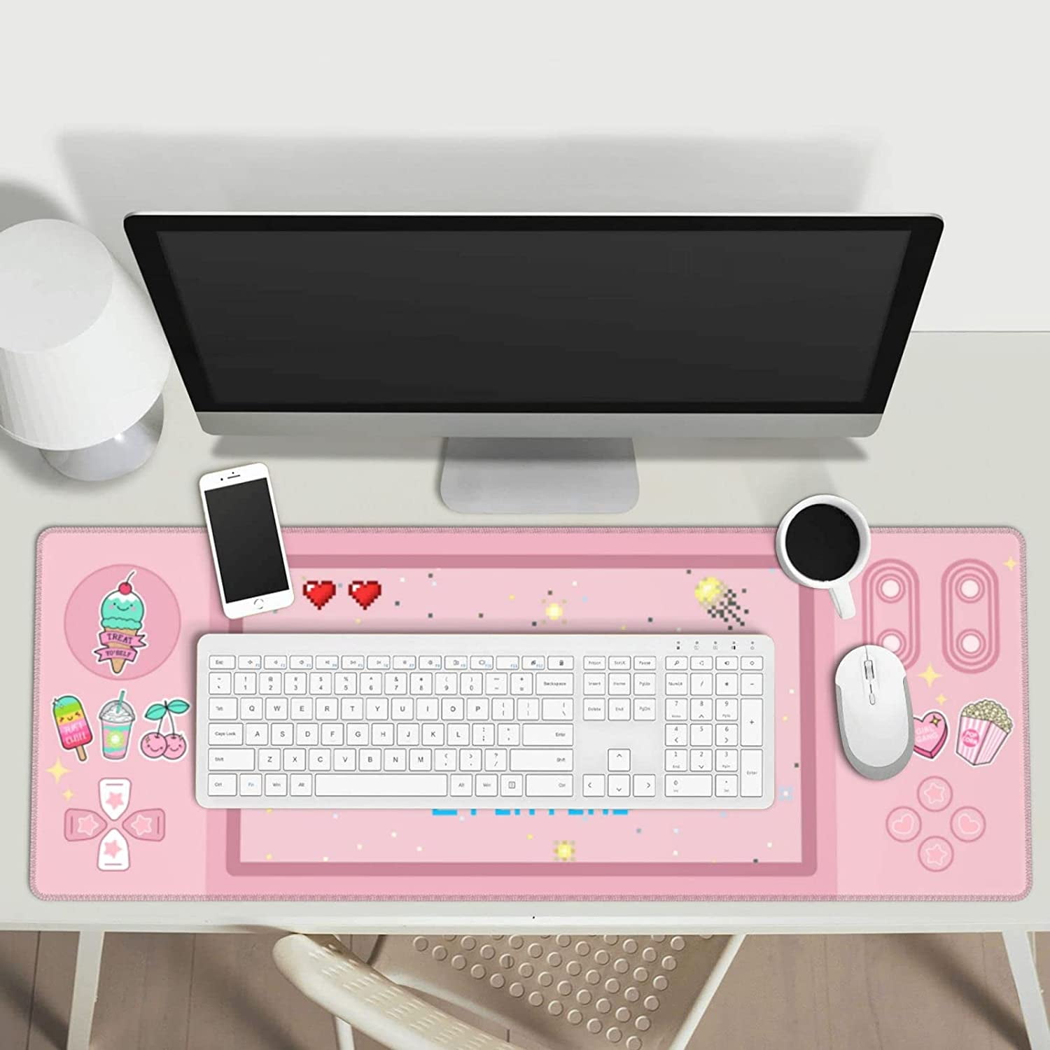 Kawaii Pink Gamer Gaming Mouse Pad XL, Large Extended Mousepad Desk Pad, Long Nonslip Rubber Mice Mats Stitched Edges Playmat for Office Home Gamer, 31.5x11.8 Inch