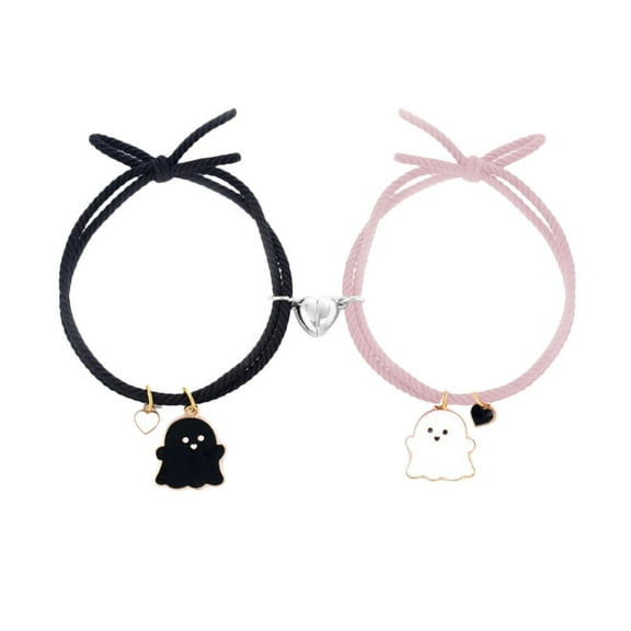 SUCADA Halloween Ghost Couple Bracelets,Cute Halloween Love Heart Magnetic Couple Matching Bracelet Adjustable Braide Rope Ghost Pumpkin Hat Bracelet for Women Men Couple Friendship Jewelry Gift V7I4