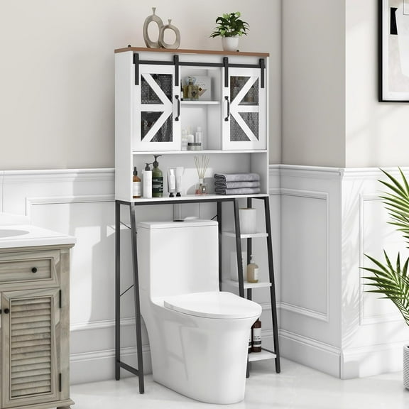 Vabches Over The Toilet Storage Cabinet with Toilet Paper Holder Stand, Above Toilet with Adjustable Shelf & 2 Doors