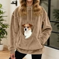 thumbnail image 2 of larppty Fleece Sweatshirts Women Winter Hoodie With Kangaroo Pockets And Cat Carrier Pouch Dog Sweatshirt for Pet Warm (Khaki, M), 2 of 5