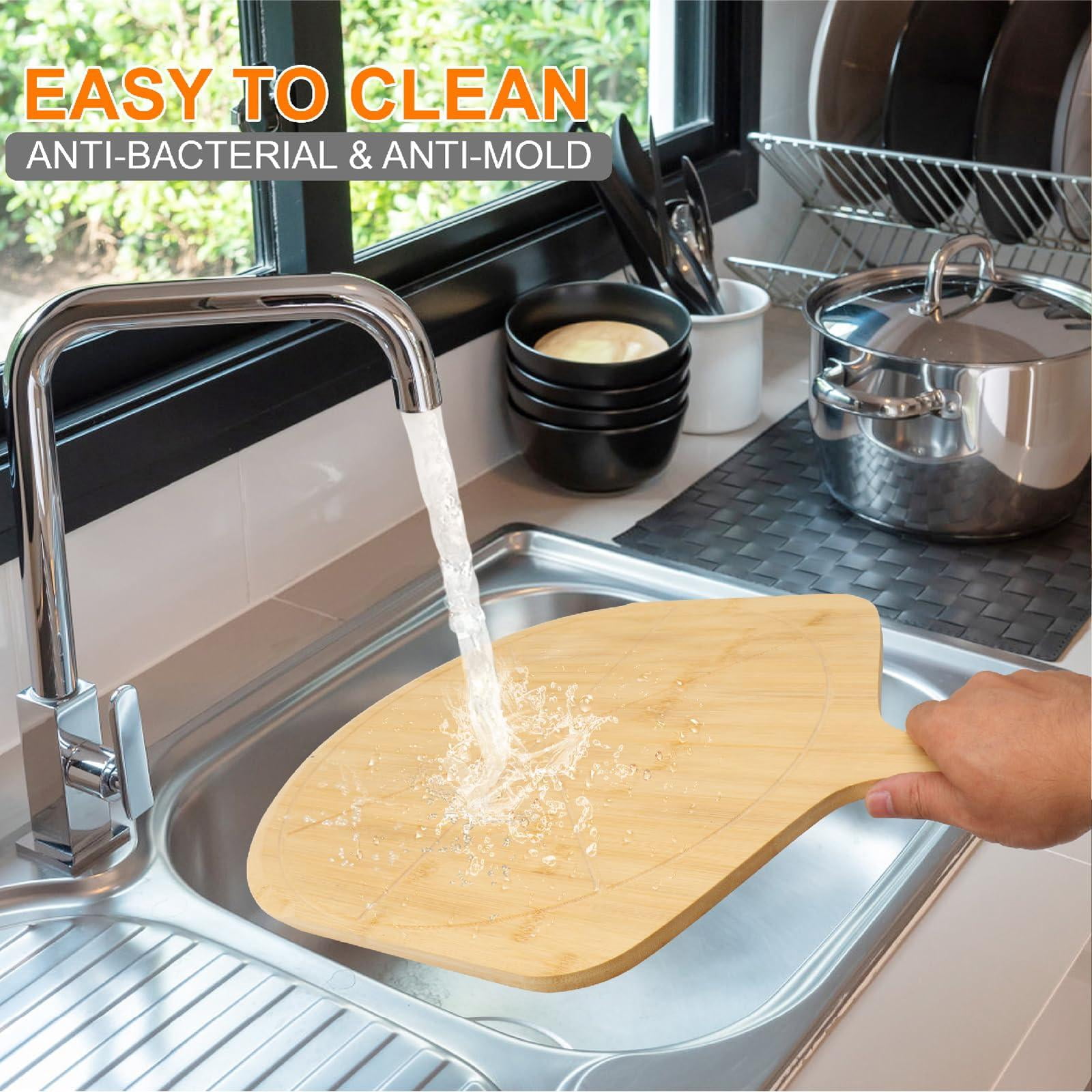 14 inch with grooves - 2 Pizza Peel Set, Double-sided Use Board for Bread Cheese Vegetable Fruits